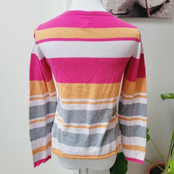 Title Nine Striped Knit Long Sleeve Crew Neck Pink Orange Gray Medium Sweater - Picture 3 of 5
